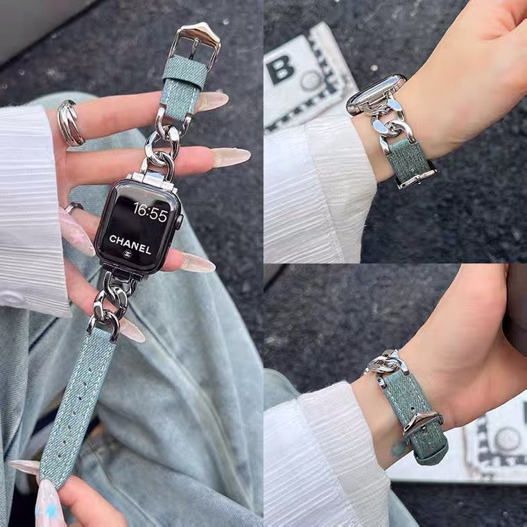 Apple Watch Band Denim Chain Stitching Design