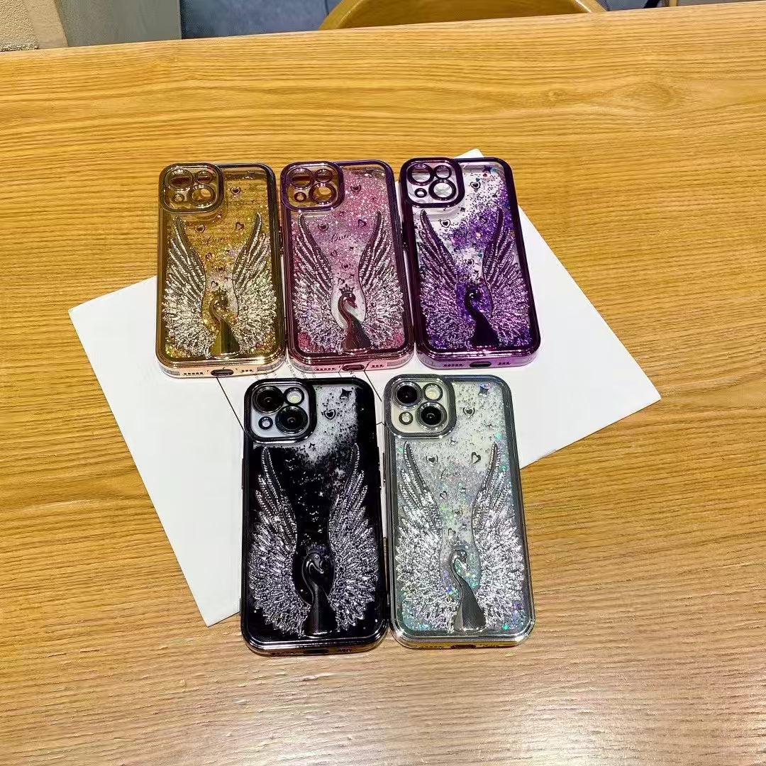 Coque iPhone Quicksand Swan Design B (avec feuille pailletée)
