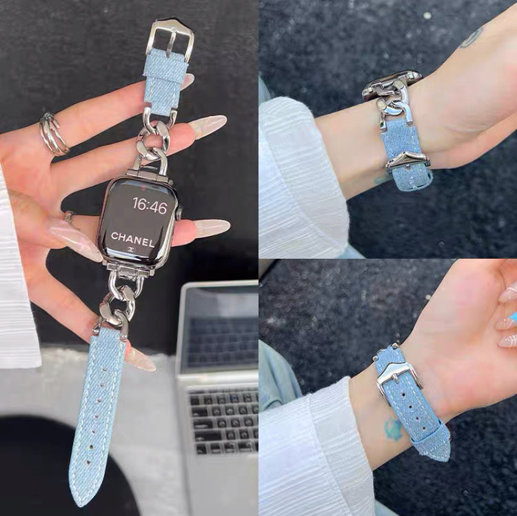 Apple Watch Band Denim Chain Stitching Design