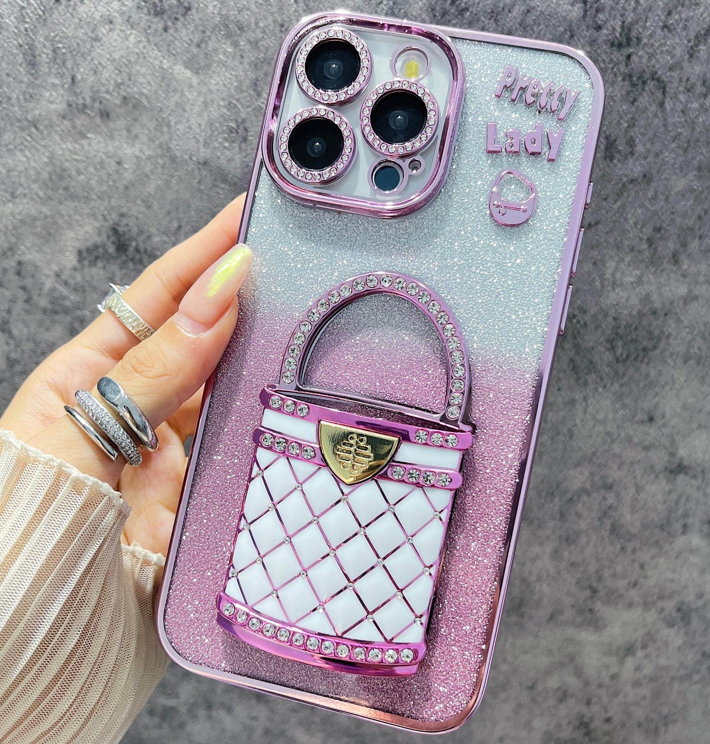 iPhone Case Bag Design A with A Mirror Stand(With A Glitter Sheet)