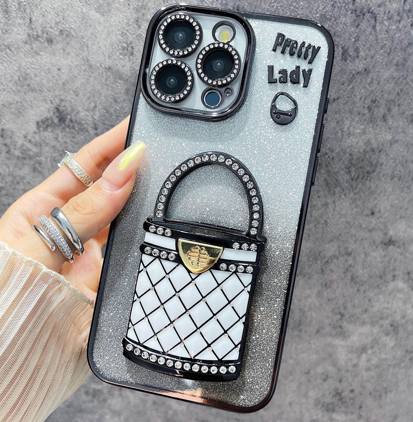 iPhone Case Bag Design A with A Mirror Stand(With A Glitter Sheet)