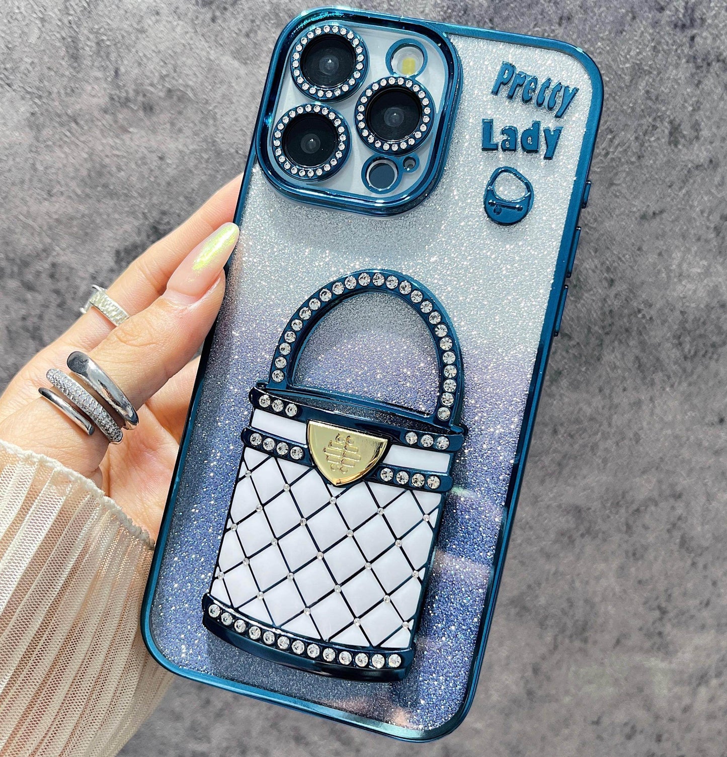 iPhone Case Bag Design A with A Mirror Stand(With A Glitter Sheet)