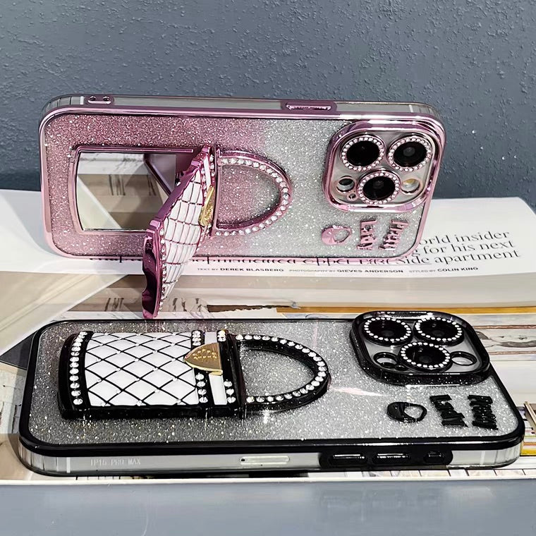 iPhone Case Bag Design A with A Mirror Stand(With A Glitter Sheet)