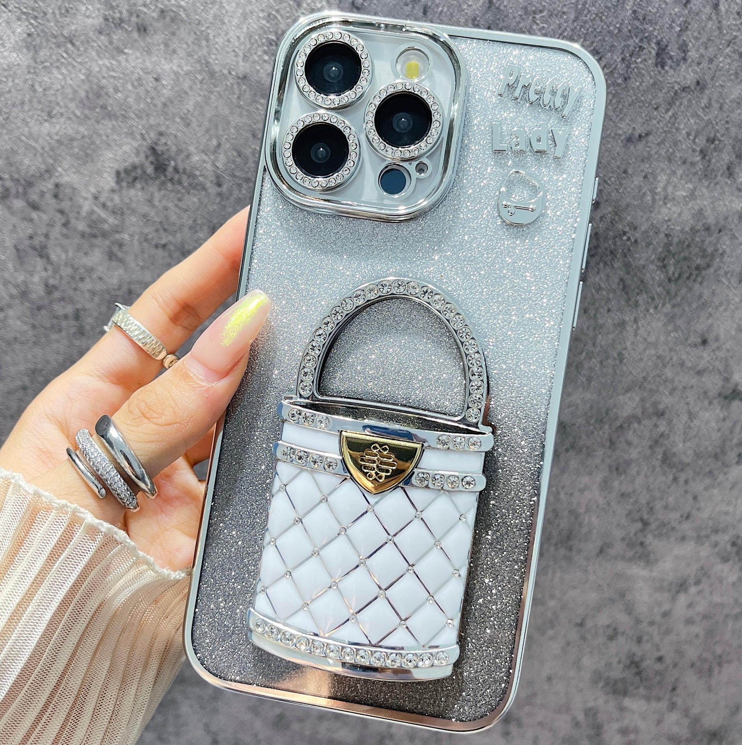 iPhone Case Bag Design A with A Mirror Stand(With A Glitter Sheet)