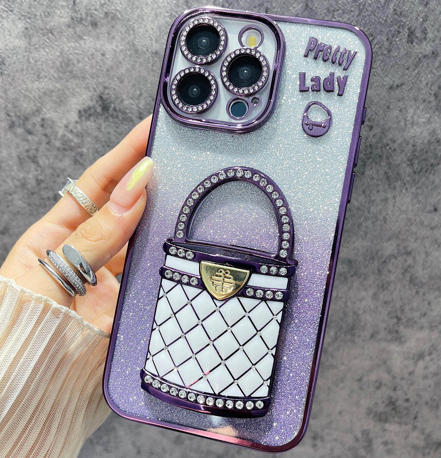 iPhone Case Bag Design A with A Mirror Stand(With A Glitter Sheet)